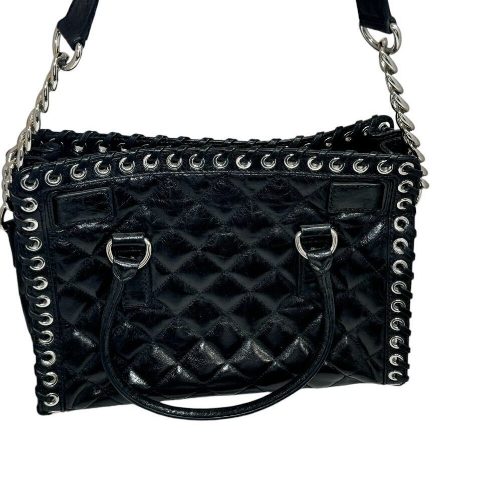 Michael Kors Hamilton‎ Hippie Grommet Quilted Tote Black & Silver 12.5 x 9 - Picture 5 of 12